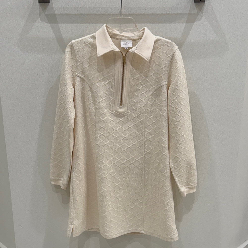 Sundays Cream Textured Long Sleeve Dress